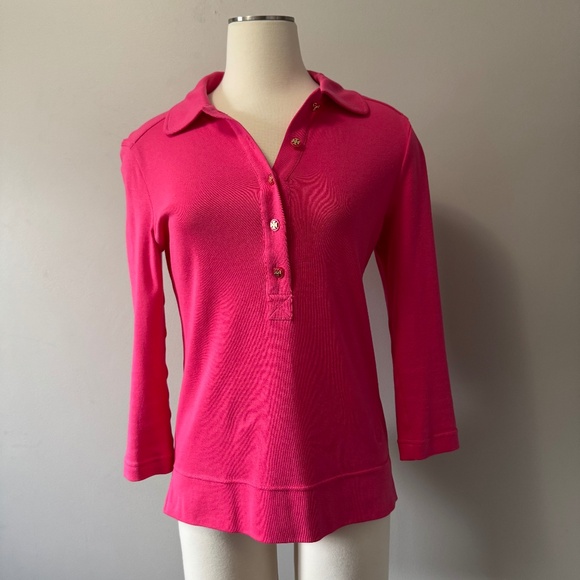Tory Burch Fuchsia 3/4 Sleeve polo with front button size Small - Picture 1 of 10